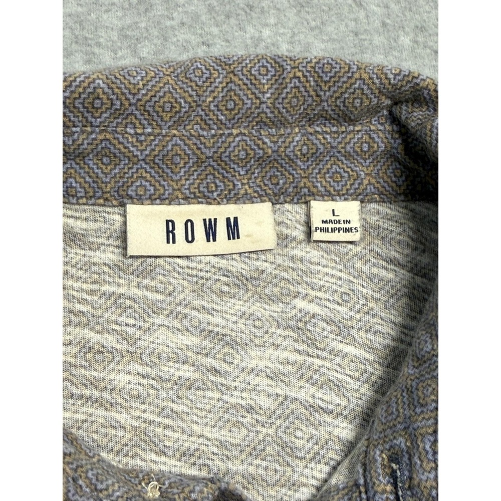 ROWM Polo Shirt Mens Large Gray Diamond Pattern Cotton Knit Short Sleeve - Picture 7 of 13